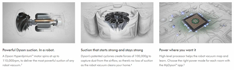 dyson robot vacuums suction and motor power