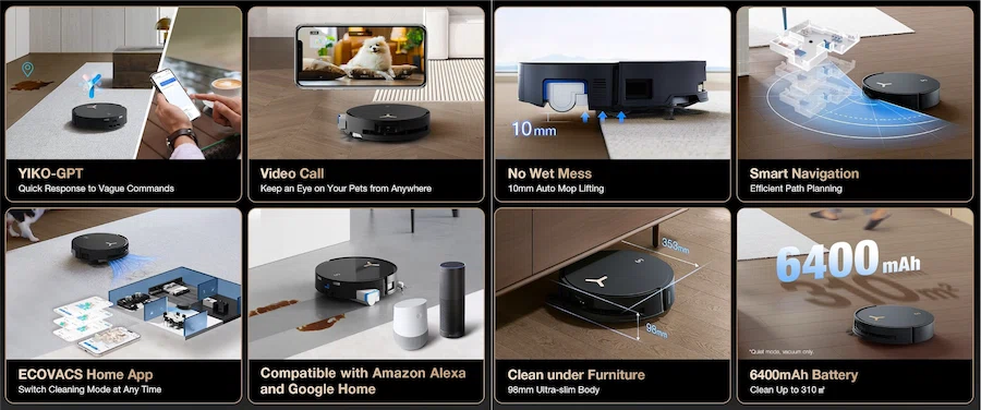ECOVACS SMART FEATURES like voice assistant and video call for pet monitoring