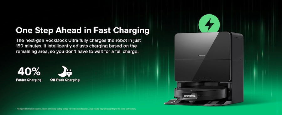 Roborock's docking system quickly recharges the bot