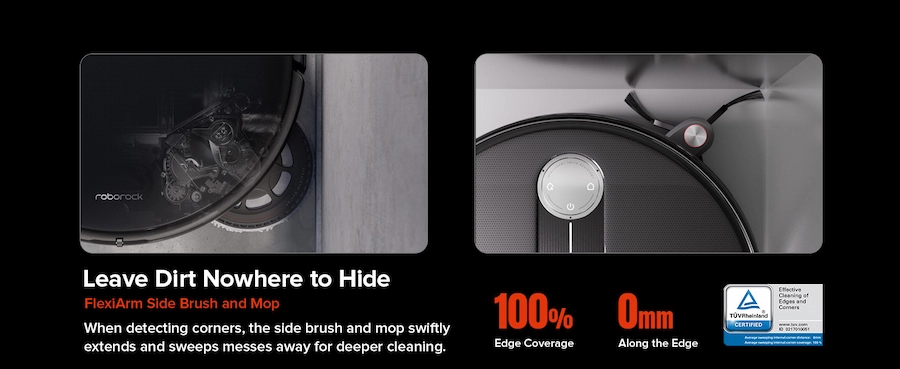 Roborock robotic vacuum side brush cleans the edges