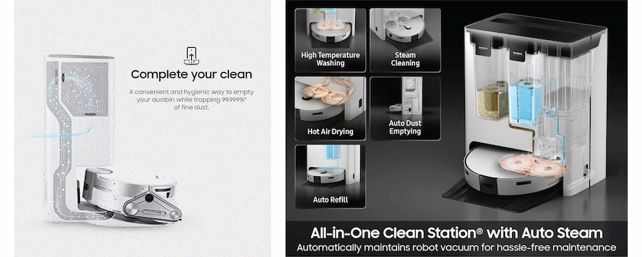 samsung jet bot all in one clean station ™ empties the robot
