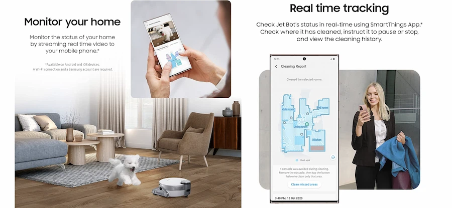 samsung jet bot send home map and report to the user