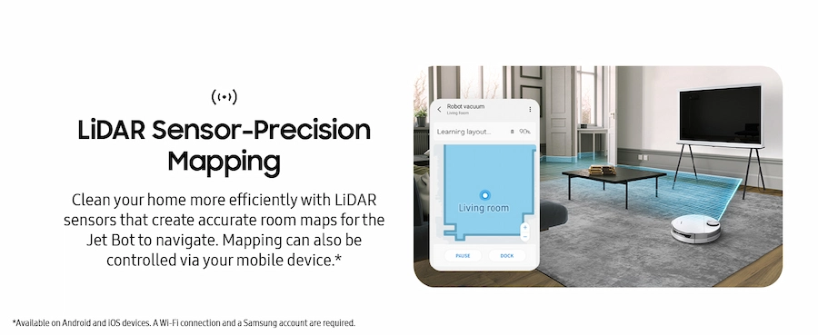 samsung jet bot scans a living room and creates a precise map