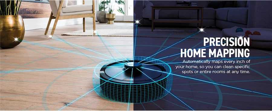shark robot vacuum scans a living room