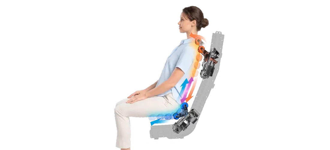 a woman using rollers of Daiwa Massage Chair